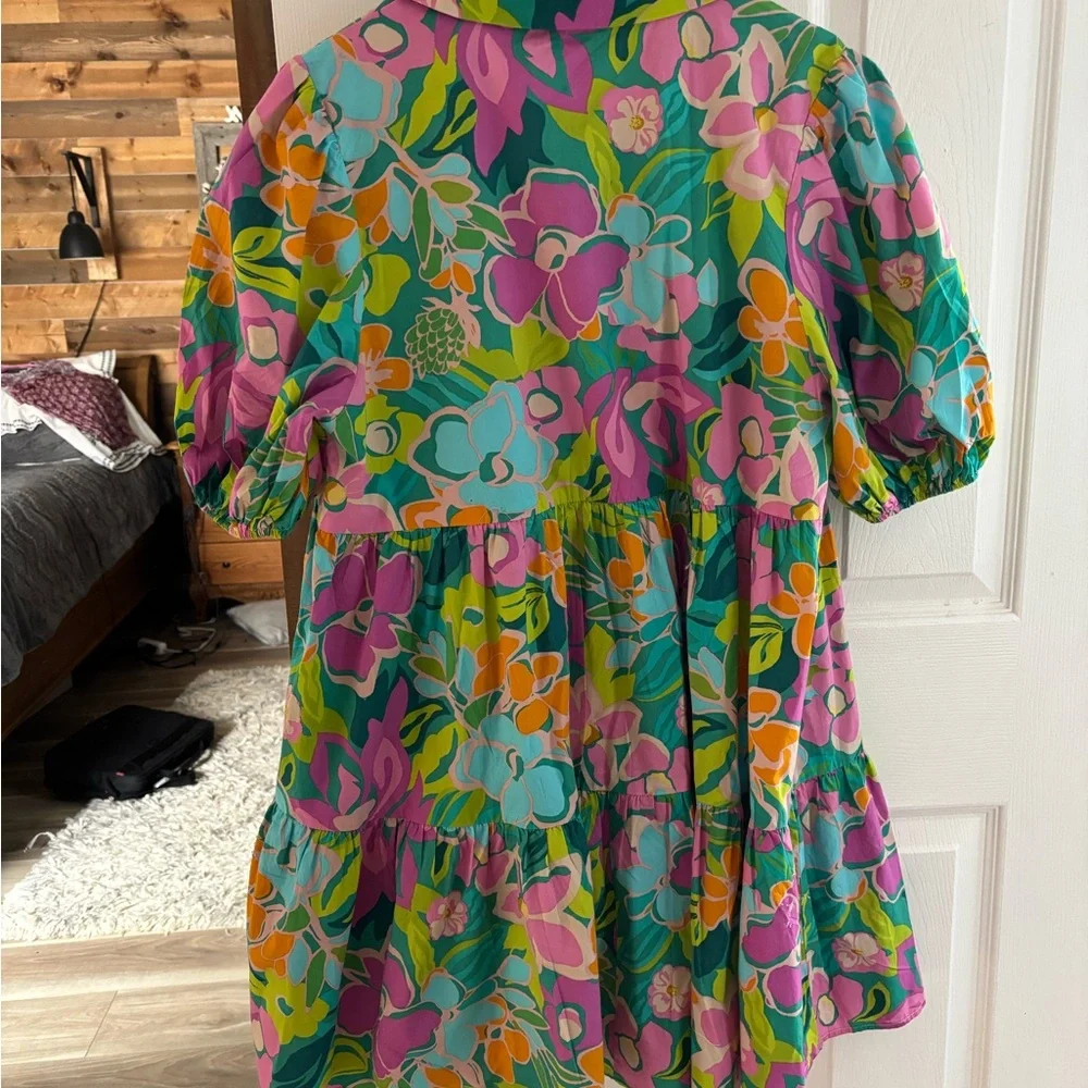 Boutique Vibrant Floral Tiered Button-Front Women’s Dress - Multicolor - Picture 5 of 5